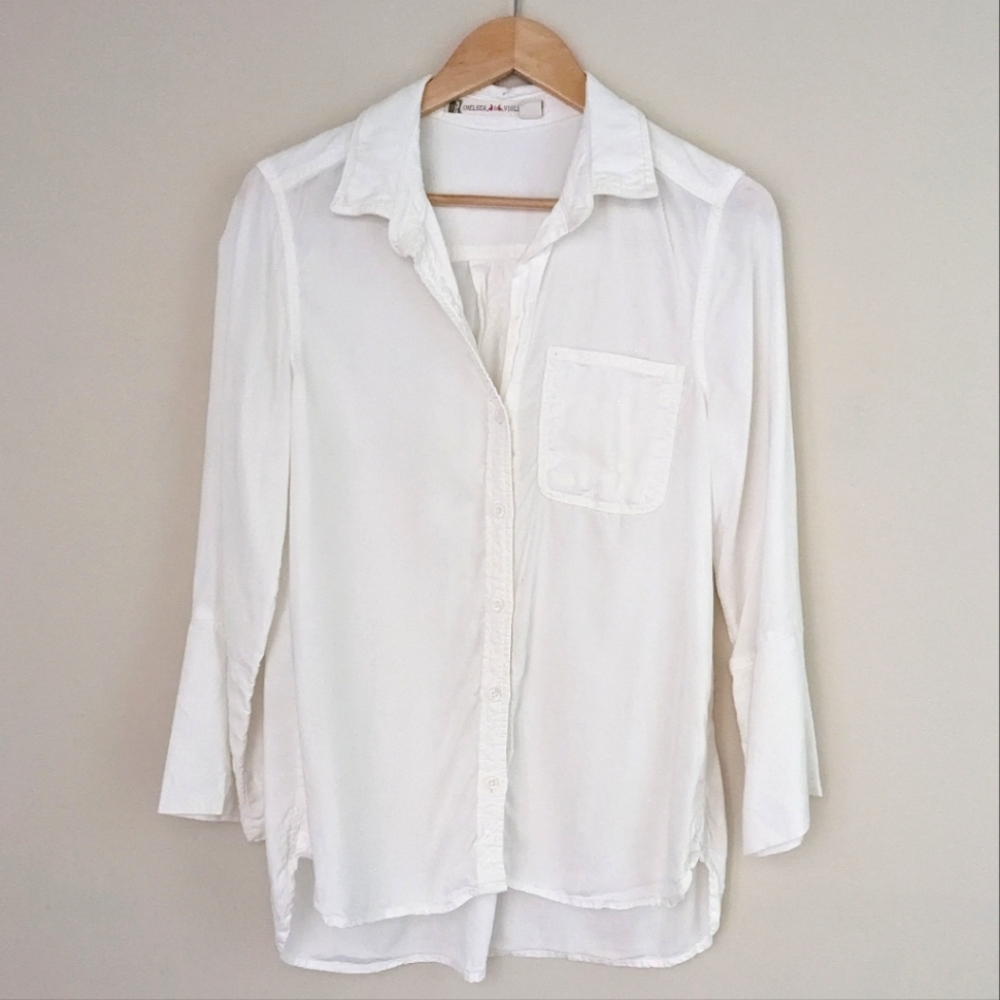 Chelsea & Violet Tencel Point Collar 3/4 Sleeve Shirttail Hem Button Front Shirt